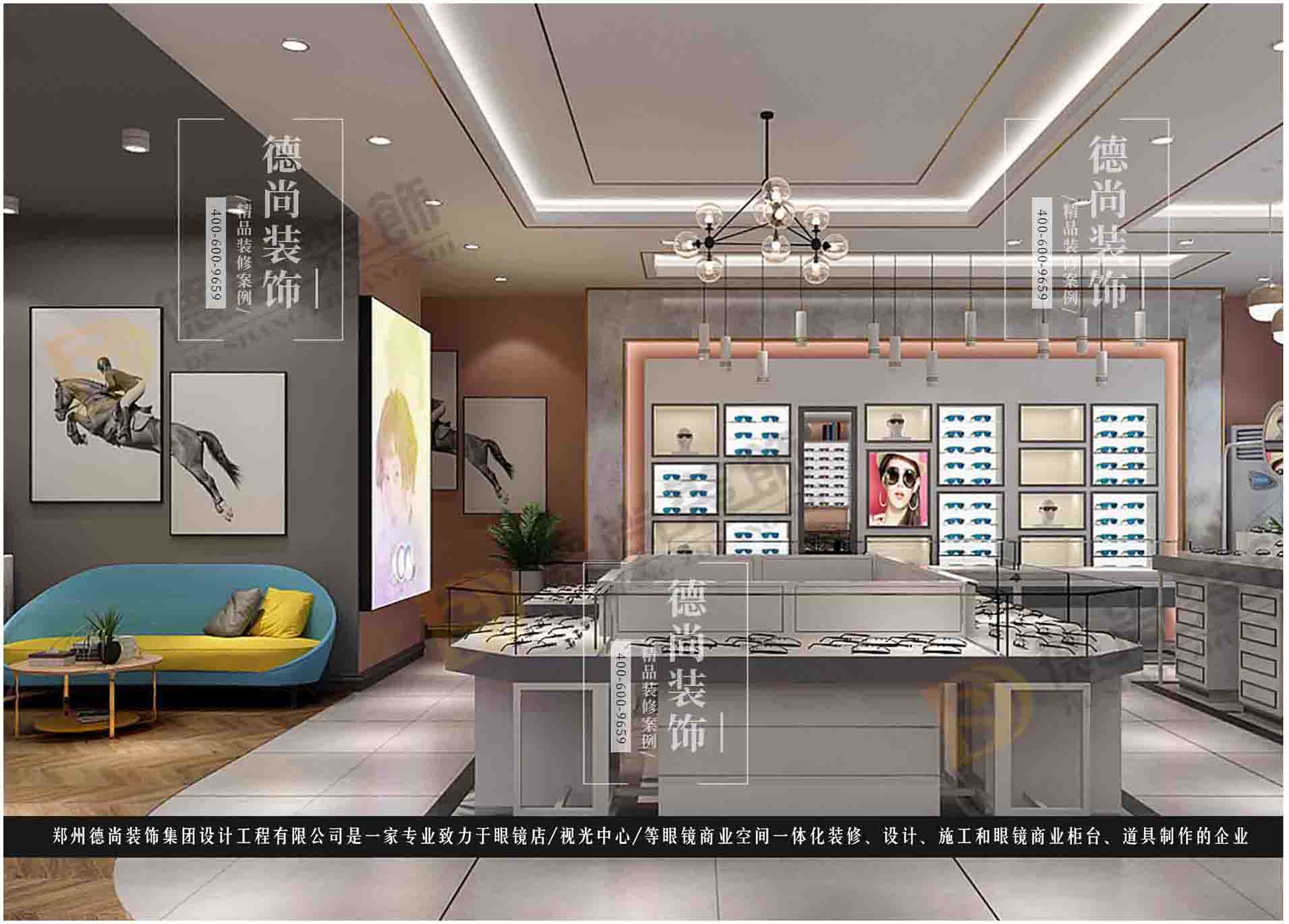 50平眼镜店装修设计展柜定制案例效果图展示  眼镜展柜定制