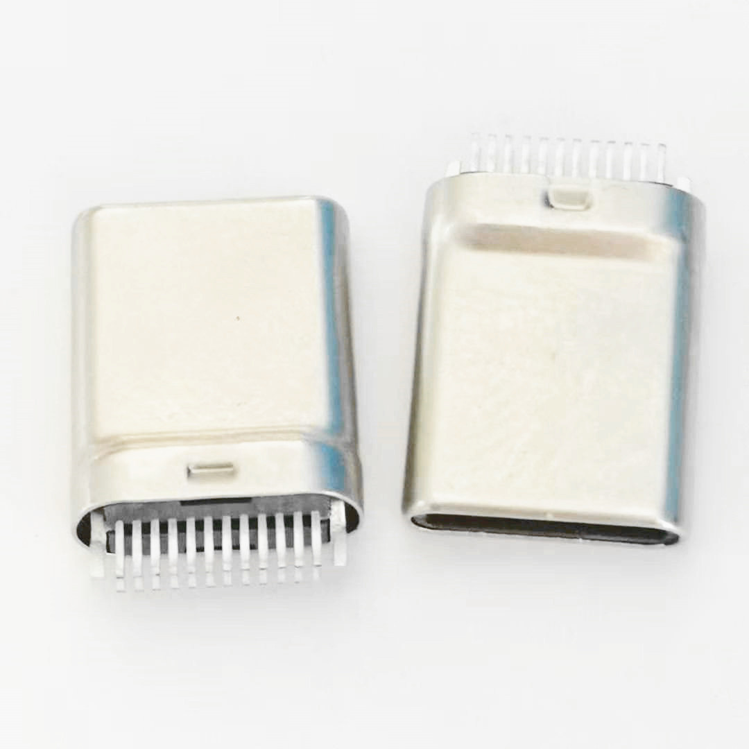 TYPE-C拉伸公头 双排24PIN 夹板0.8mm 带接地