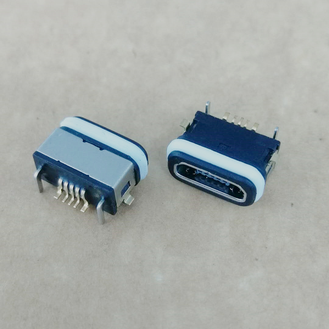 MICRO USB B型防水母座 板上型 前贴后插 带防水胶