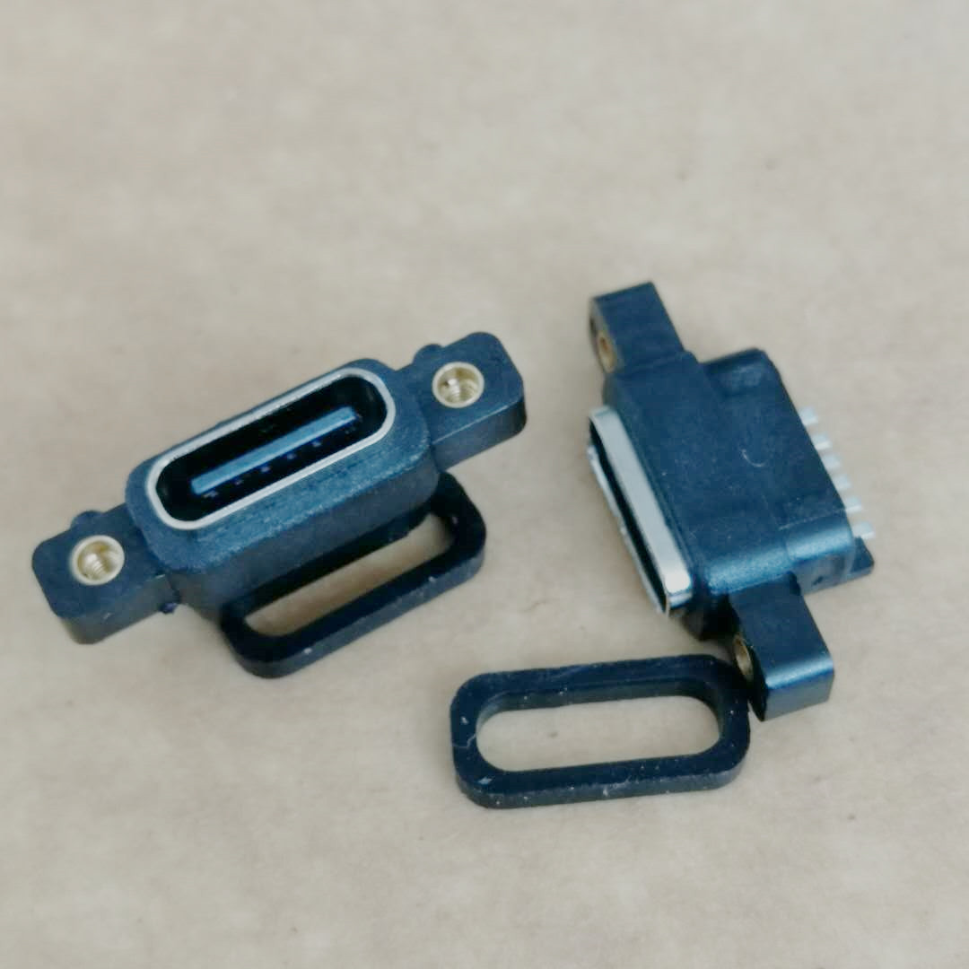 TYPE-C 6P防水母座 卧式贴片SMT 沉板式 带螺丝定