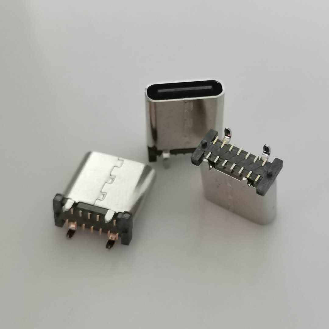 USB3.1 TYPE-C母座14PIN立式贴片smt+四脚  四脚插板