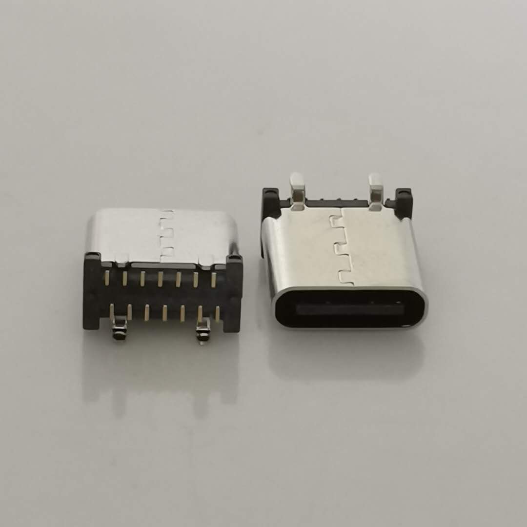 USB3.1 TYPE-C母座14PIN立式贴片smt+四脚  四脚插板