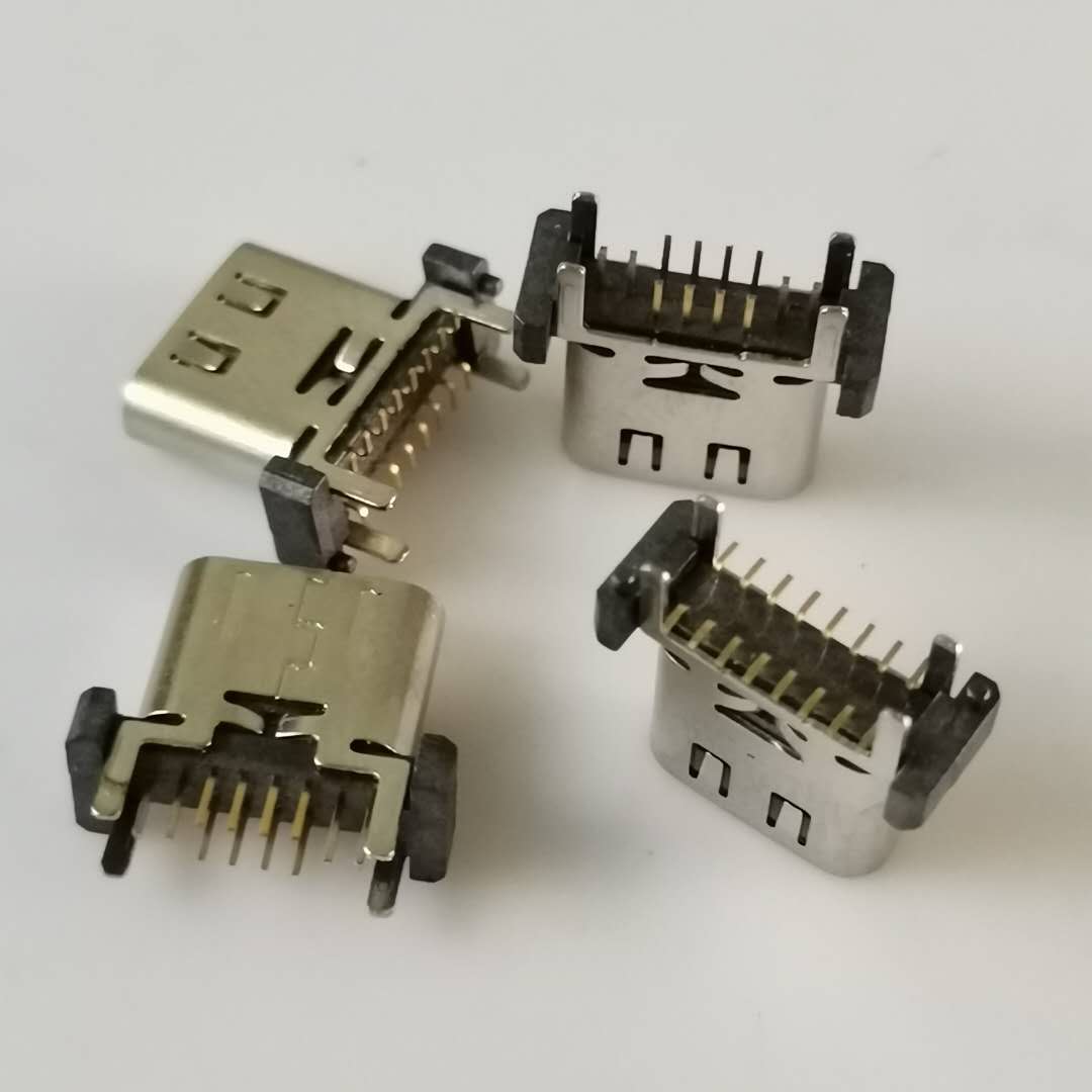 USB3.1 TYPE-C输出母座16PIN 直立式贴片 立  端子全贴