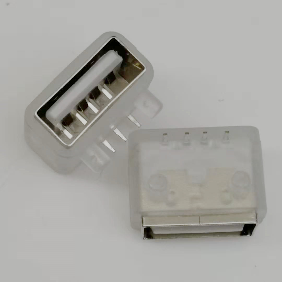 A母卧式防水母座 4P90度DIP短体10.0带柱直边白胶带  带防水胶圈防