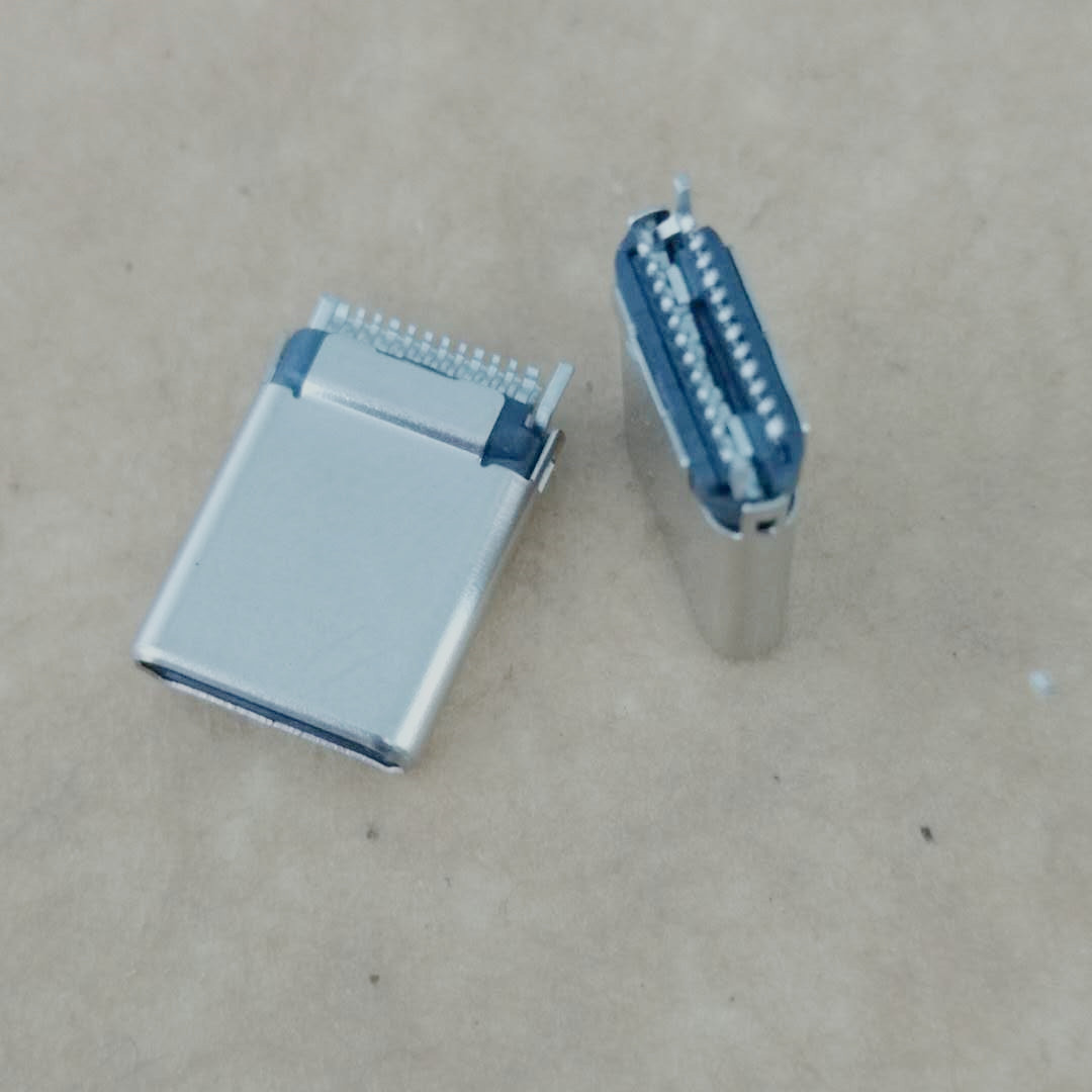 USB 3.1 TYPE-C 24P夹板公头 夹板1.0 带  带接地 L=10.1  铆合款 带塞
