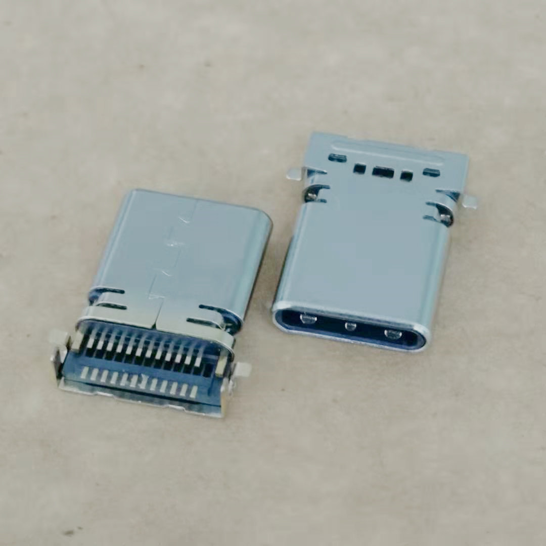 USB 3.1 TYPE-C 24P贴片公头 四脚前贴后插  端子双排贴片