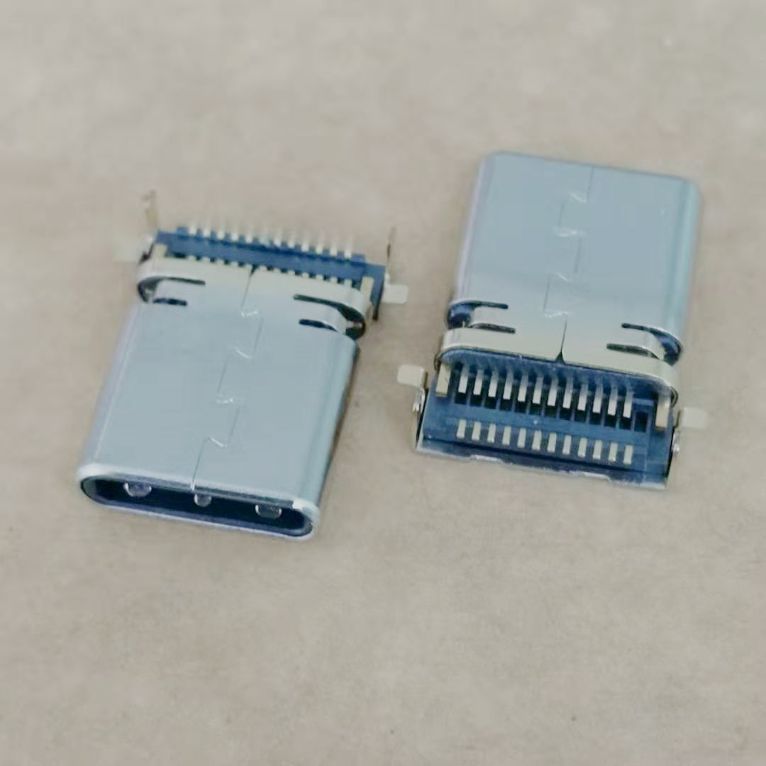 USB 3.1 TYPE-C 24P贴片公头 四脚前贴后插  端子双排贴片