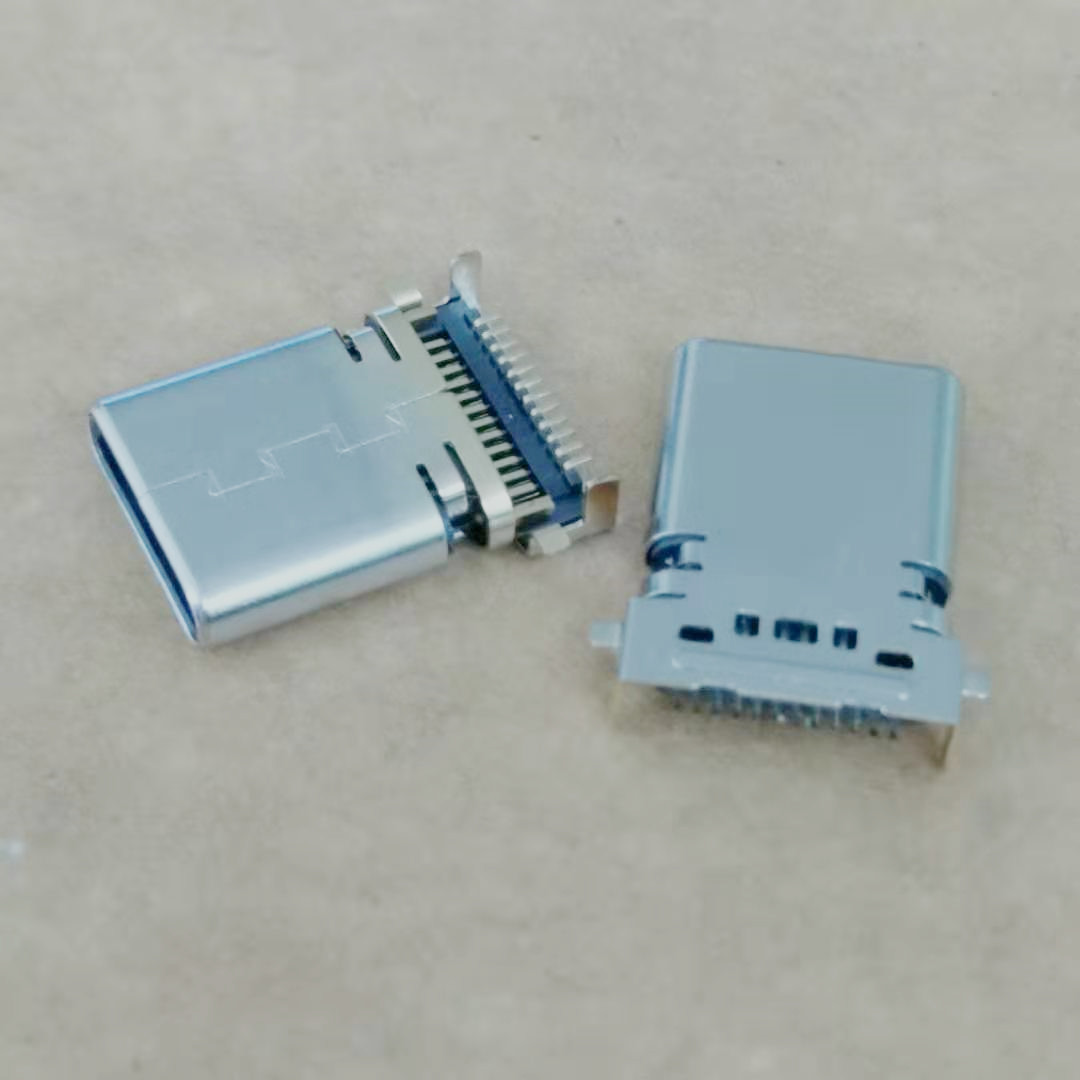 USB 3.1 TYPE-C 24P贴片公头 四脚前贴后插  端子双排贴片