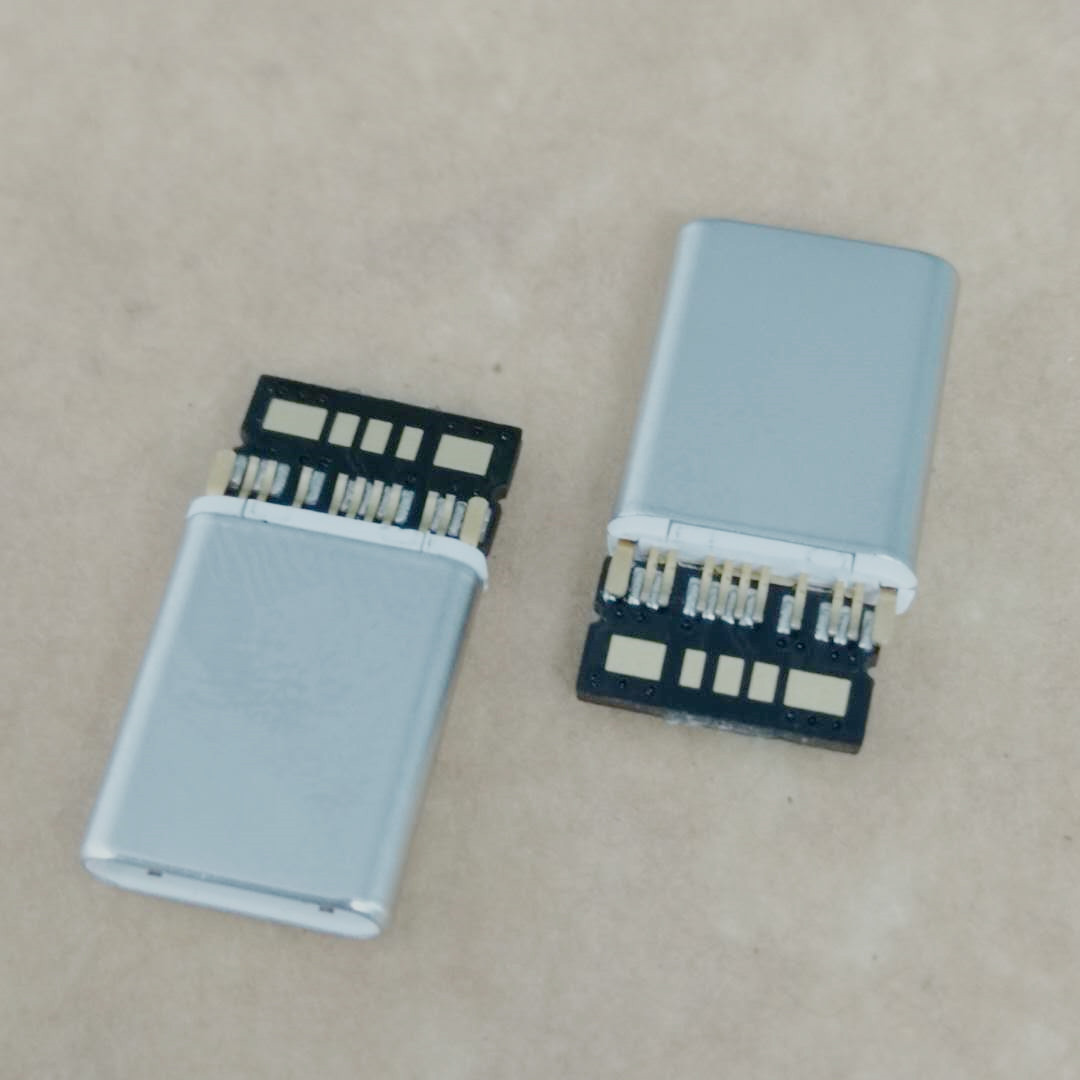 TYPE-C 18P夹板公头 夹板0.8mm 带PCB板 五  拉伸款无缝公头