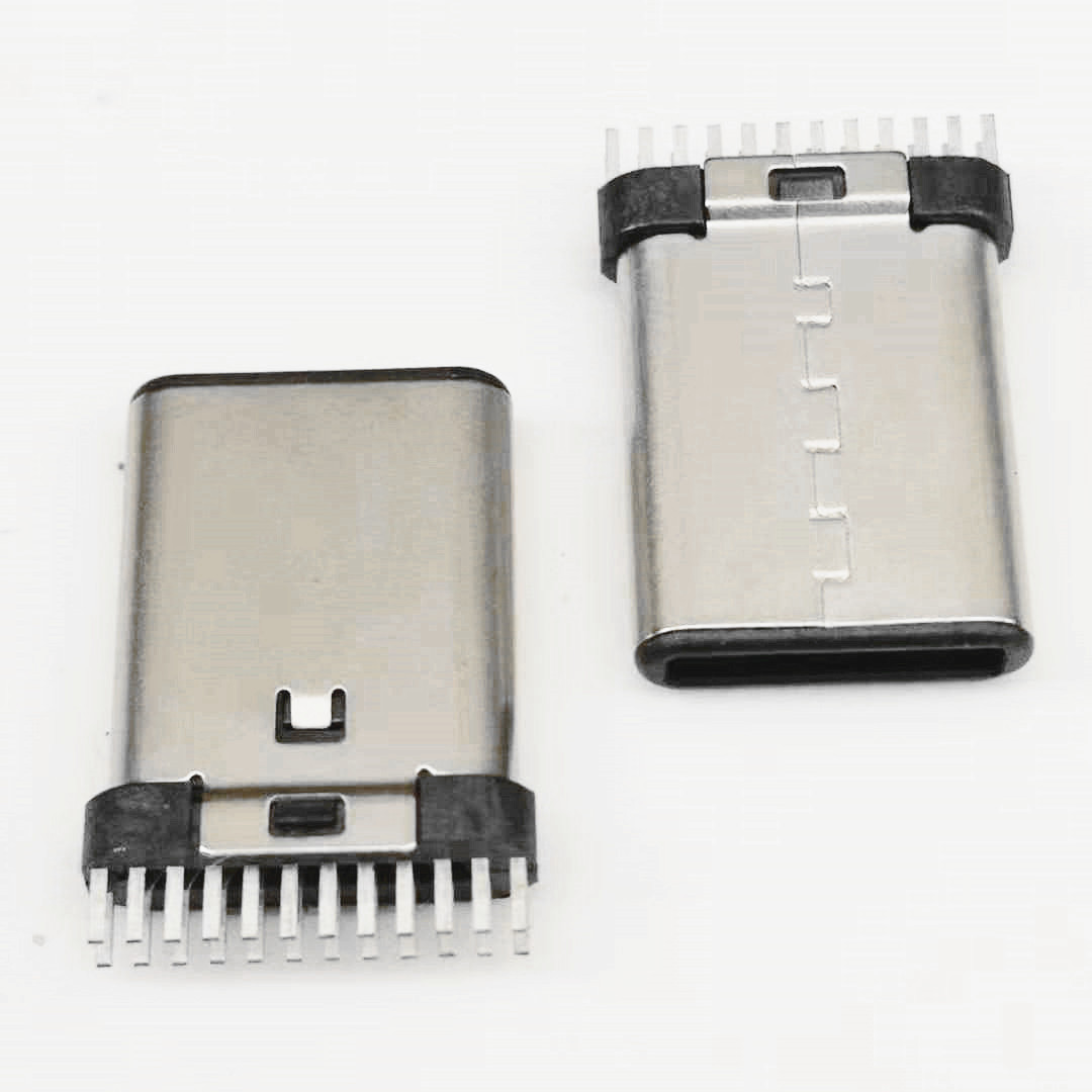 USB 3.1 TYPE-C 24pin夹板公头 夹板0.9  加长L=11.3  双面插 黑胶