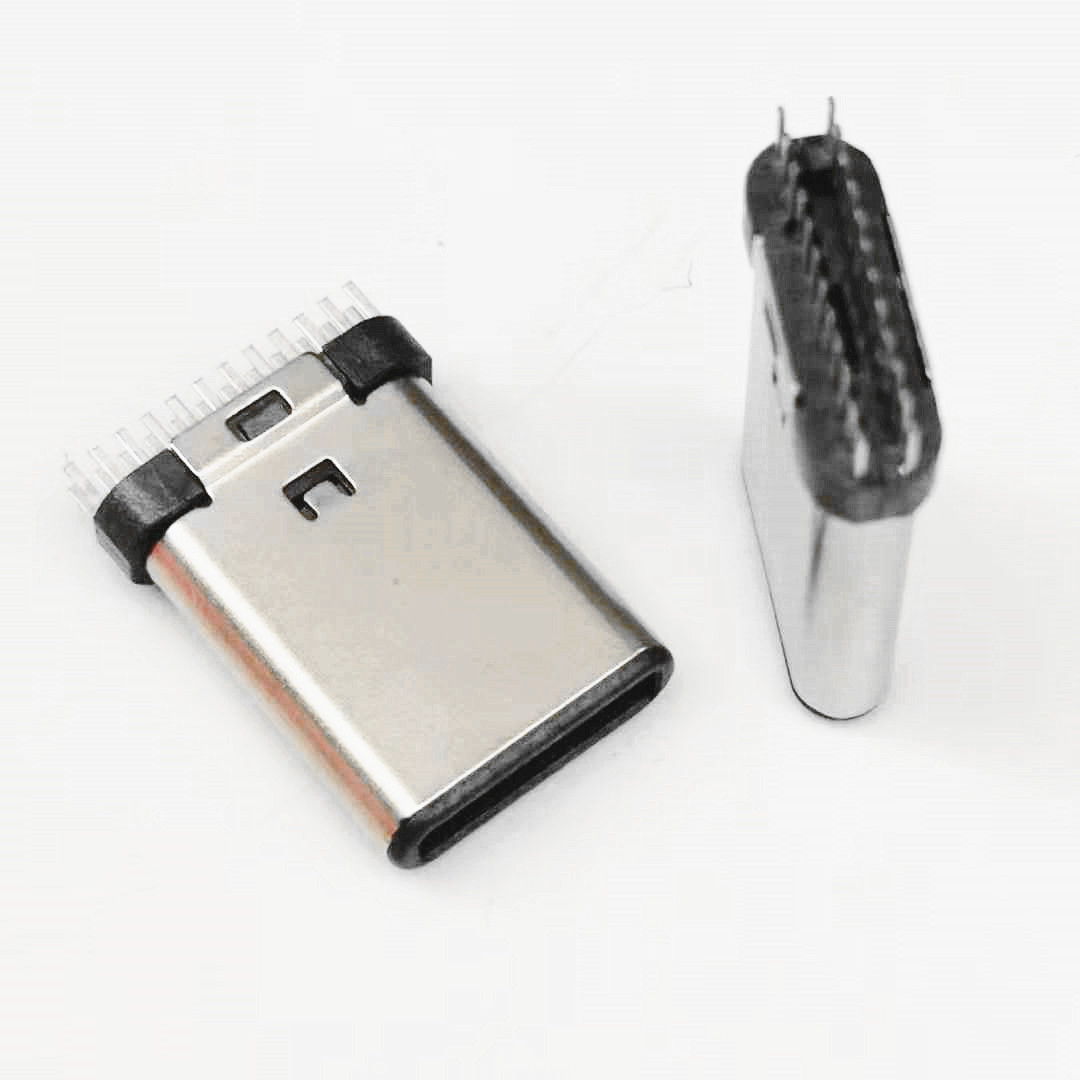 USB 3.1 TYPE-C 24pin夹板公头 夹板0.9  加长L=11.3  双面插 黑胶
