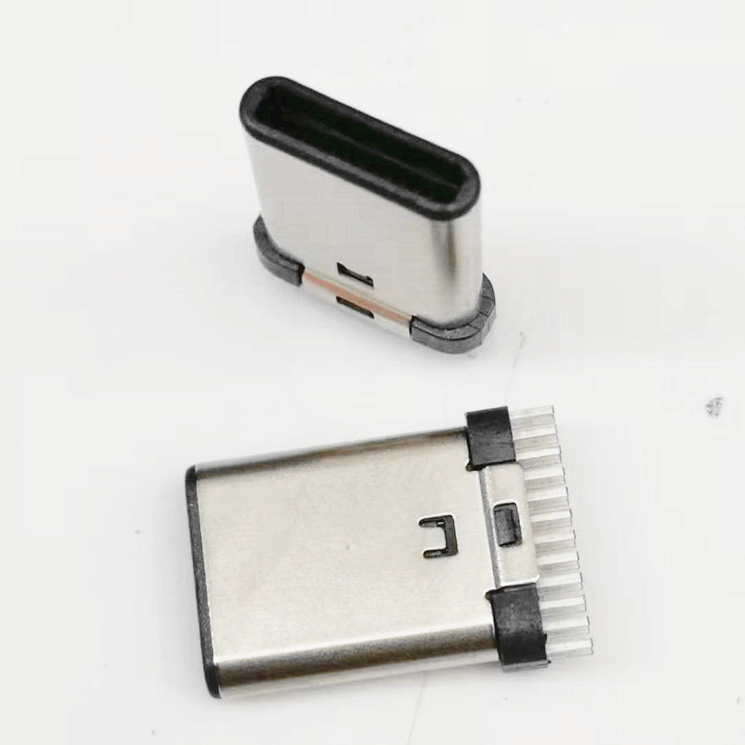 USB 3.1 TYPE-C 24pin夹板公头 夹板0.9  加长L=11.3  双面插 黑胶