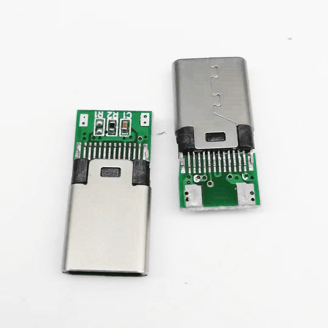 USB 3.1 TYPE-C 24pin夹板公头 夹板0.8  带PCB板  双面插 黑胶