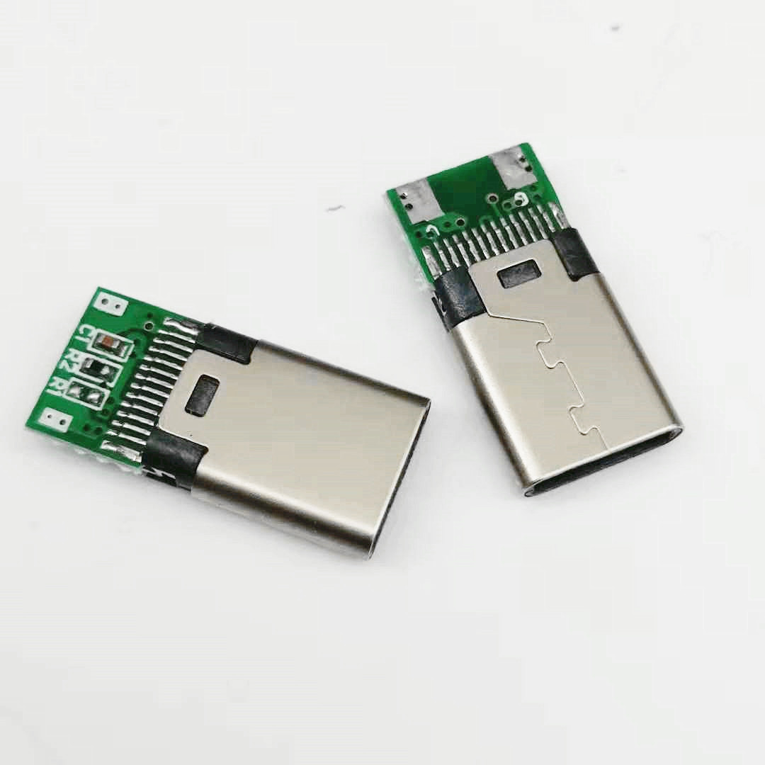 USB 3.1 TYPE-C 24pin夹板公头 夹板0.8  带PCB板  双面插 黑胶