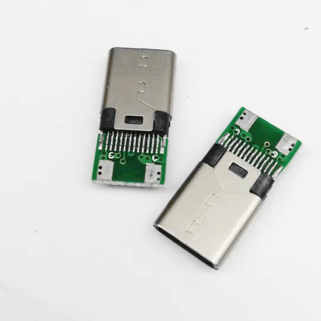 USB 3.1 TYPE-C 24pin夹板公头 夹板0.8  带PCB板  双面插 黑胶