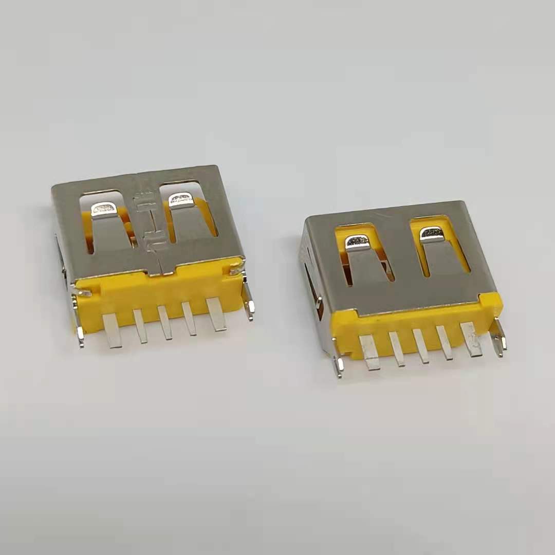 大电流USB  5P立式直插 180度插板 黄色胶芯 带鱼脚