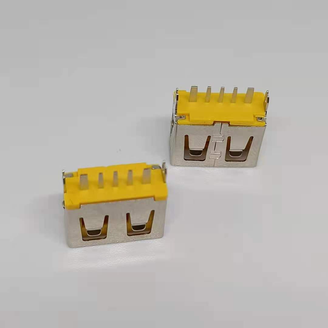 大电流USB  5P立式直插 180度插板 黄色胶芯 带鱼脚