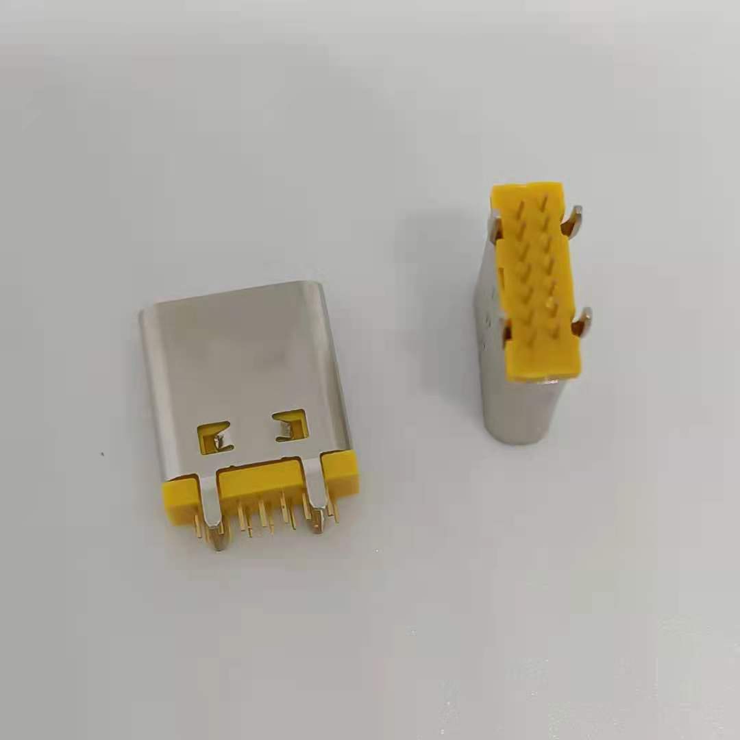TYPE-C14P立式母座 双排立插四脚插   直插式3.1  黄胶