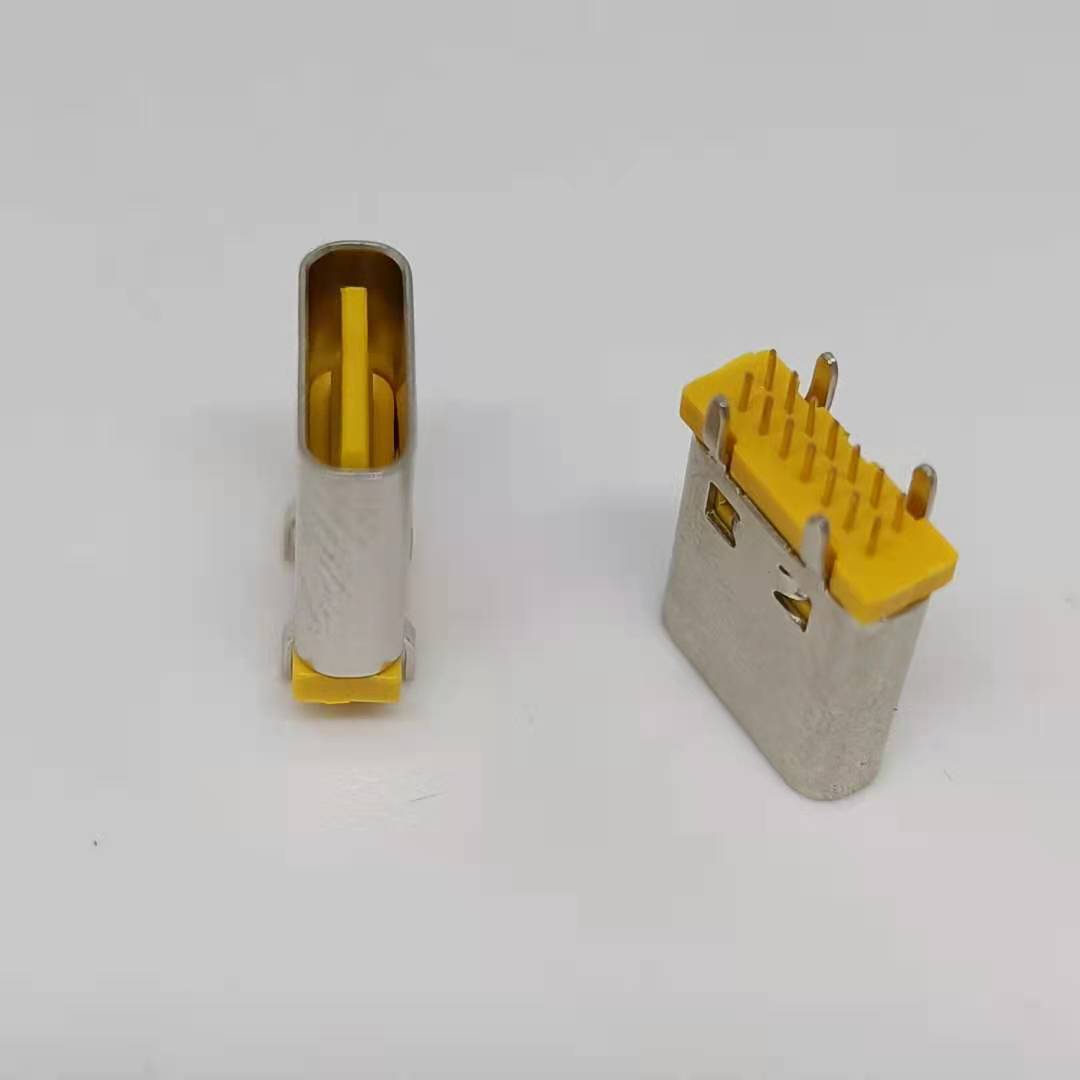 TYPE-C14P立式母座 双排立插四脚插   直插式3.1  黄胶