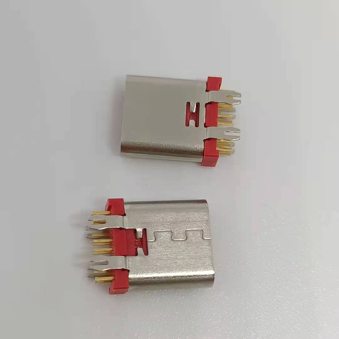 USB3.1 TYPE-C14P立式直插母座 180度插板D  红色胶芯  带鱼叉脚
