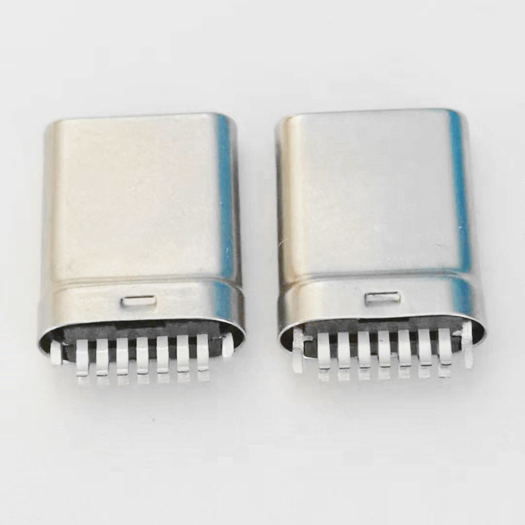 TYPE-C拉伸公头 7P夹板 双排14PIN 夹板0.8  带接地 黑胶