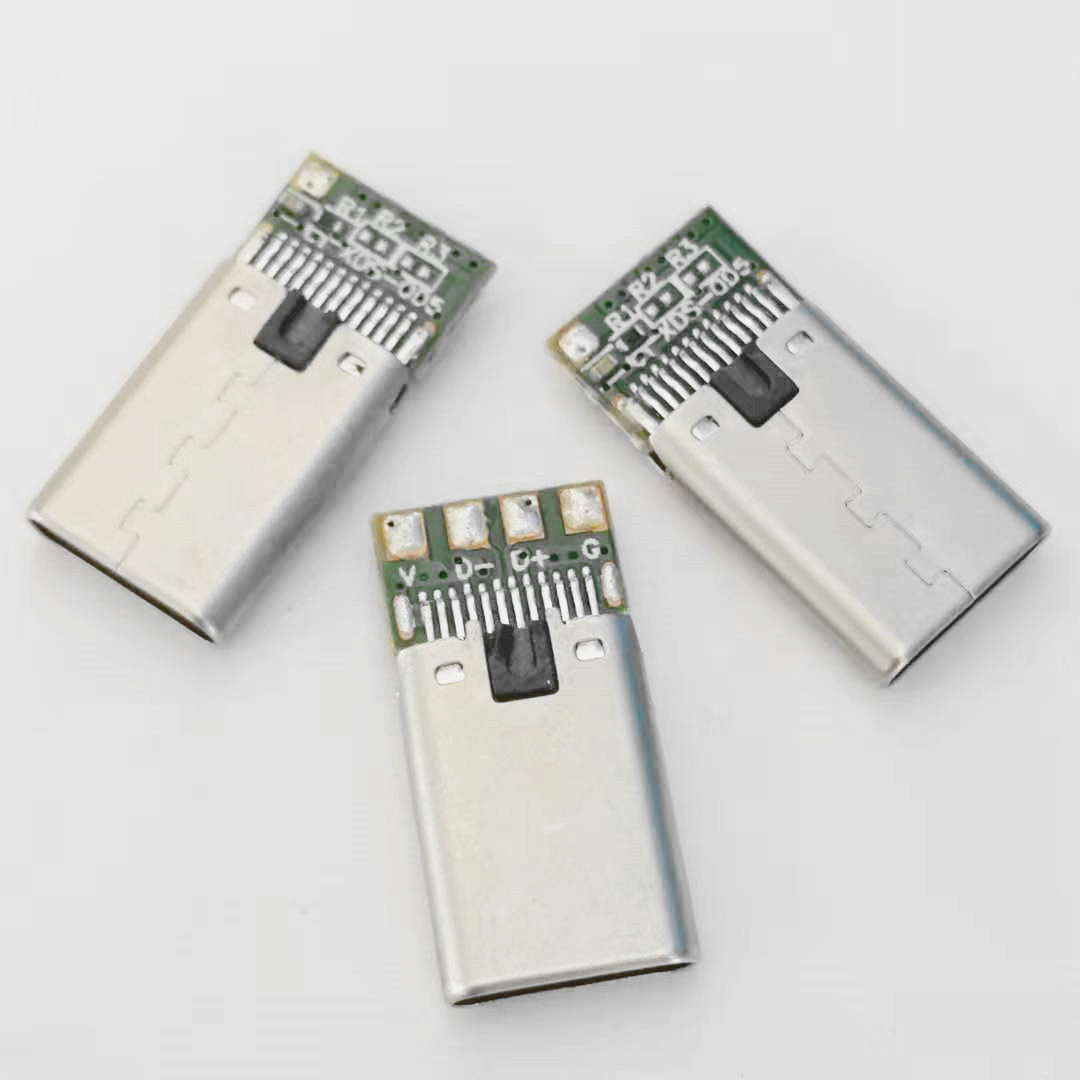 TYPE-C拉伸公头 24PIN 铆压 带板 带接地 带56  带56K电阻+电容