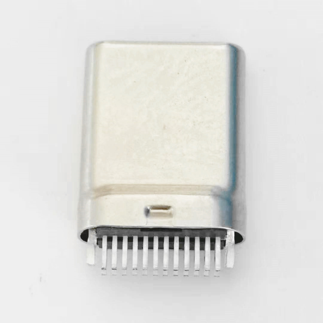 TYPE-C拉伸公头 双排24PIN 夹板0.8mm 带接地  带接地 镀镍 黑胶
