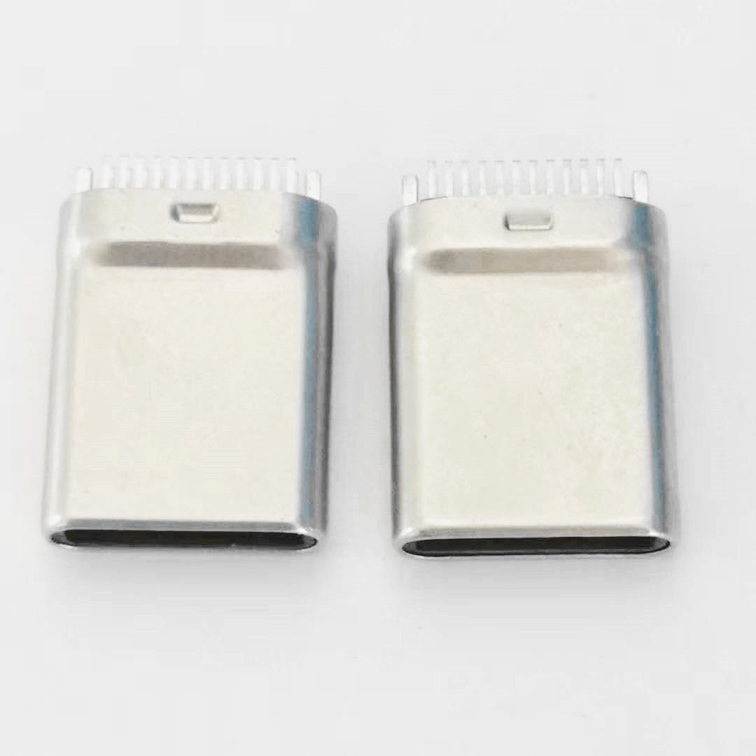 TYPE-C拉伸公头 双排24PIN 夹板0.8mm 带接地  带接地 镀镍 黑胶