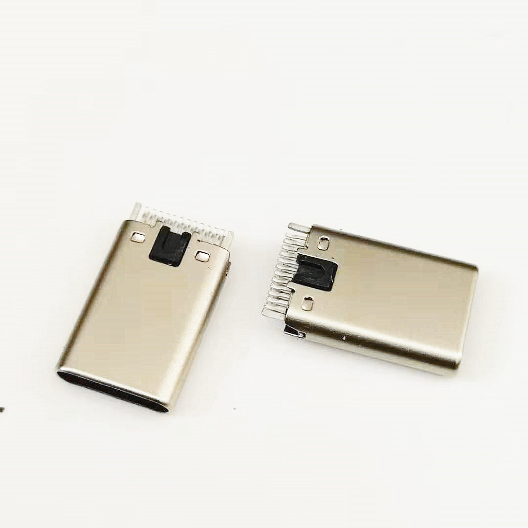 USB 3.1 TYPE-C夹板公头 双排24PIN 夹板0  双面插 正反插  带接地 镀镍