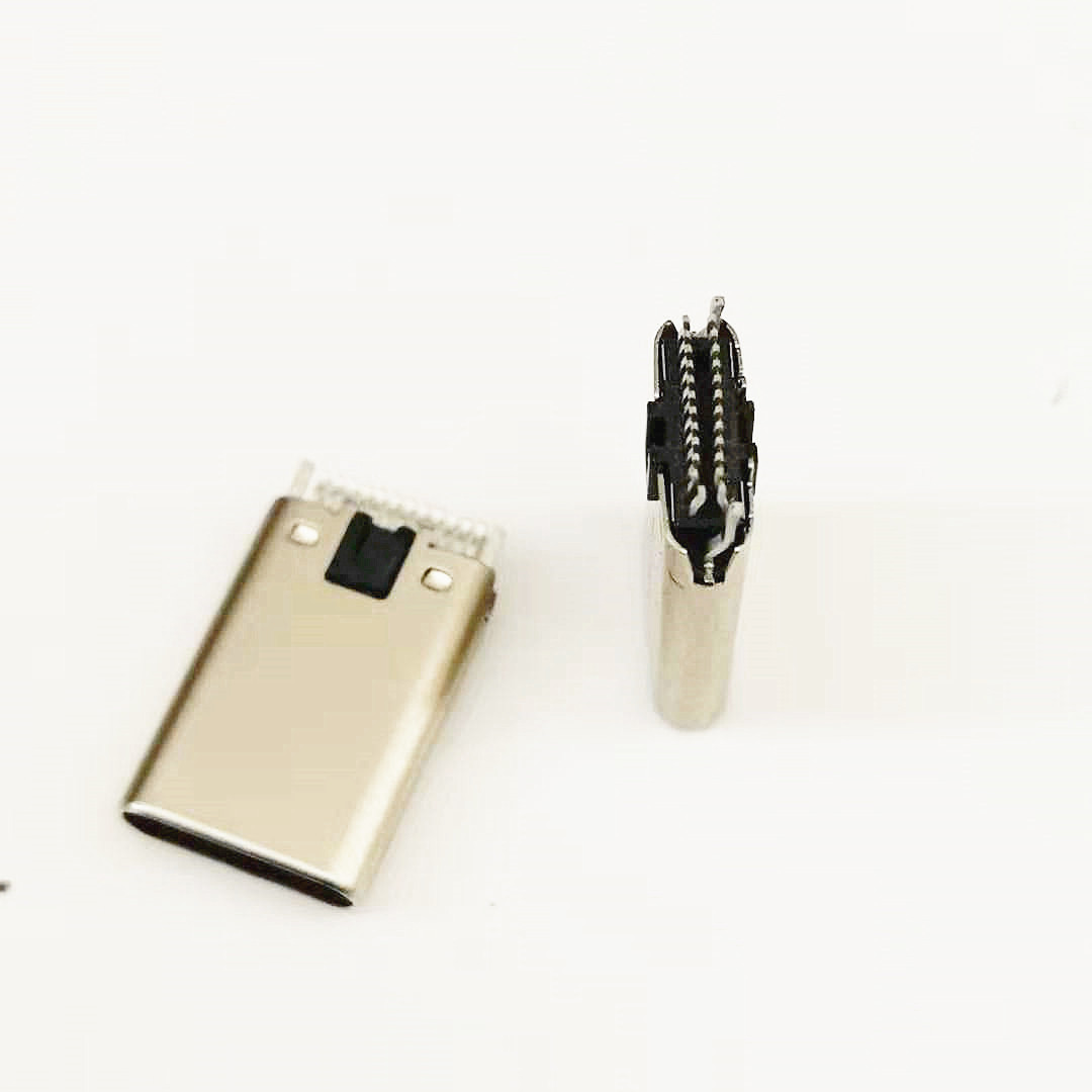 USB 3.1 TYPE-C夹板公头 双排24PIN 夹板0  双面插 正反插  带接地 镀镍