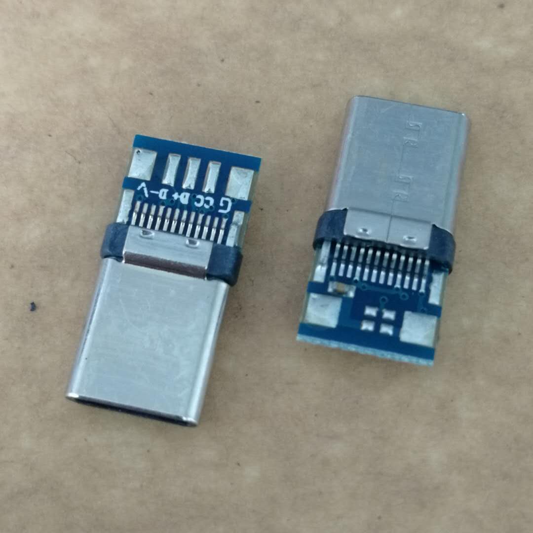 USB TYPE-C 24P夹板公头 带PCB板 5个焊盘  快充公头 铆合款