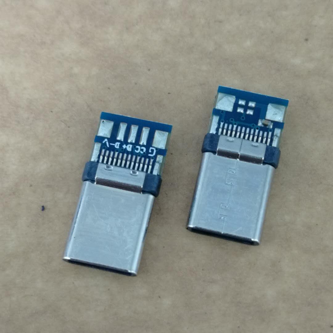 USB TYPE-C 24P夹板公头 带PCB板 5个焊盘  快充公头 铆合款