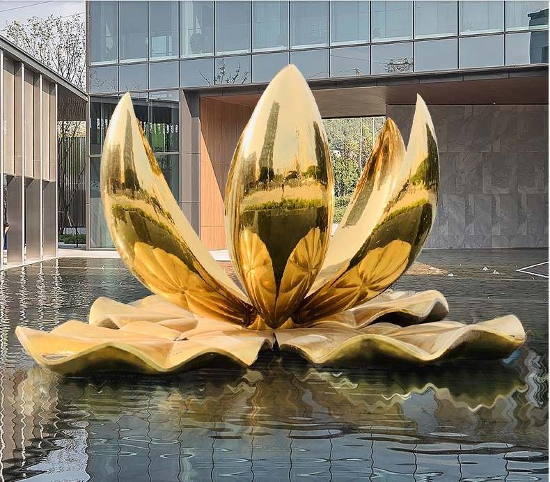 金色莲花雕塑定制 户外广场园林景观创意水景雕塑