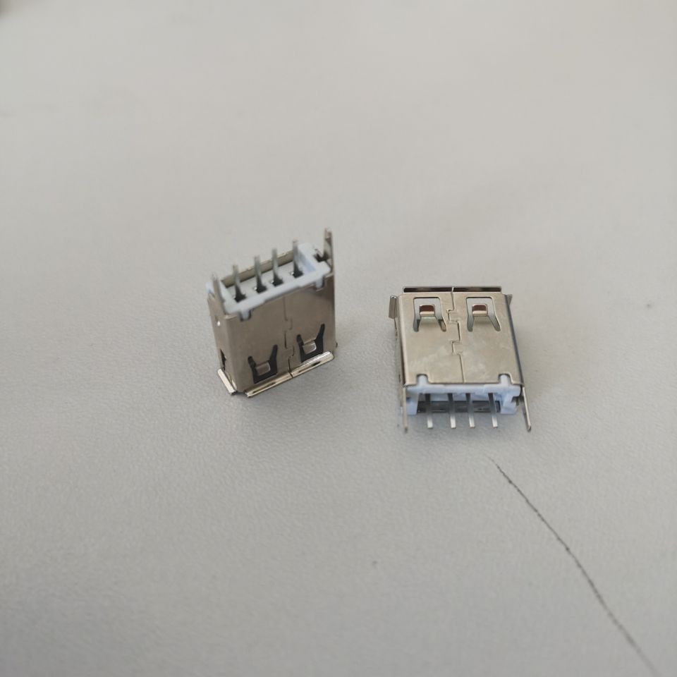 USB 2.0 A母  直插 卷边H=13.7 白胶  蓝胶
