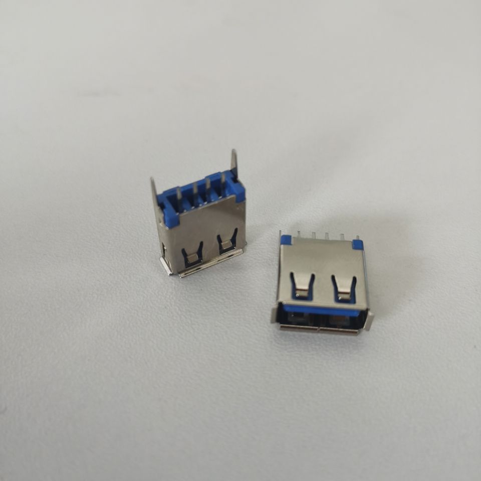 USB 2.0 A母  直插 卷边H=13.7 白胶  蓝胶