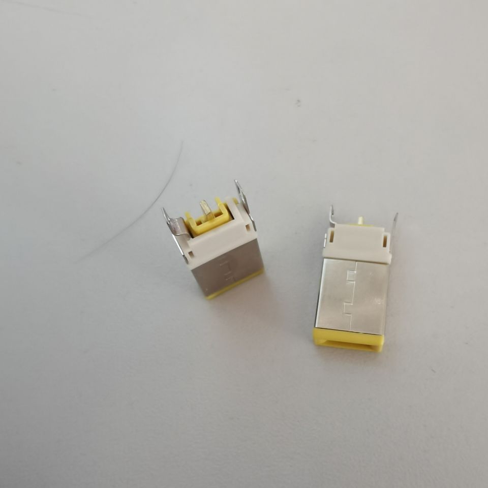 USB方口电脑插座  A公A母连接器 SMT全贴 三脚 黄色