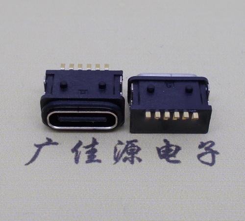防水TYPE C母座6P卧式两脚插板  防水TYPE C 母座  防水TYPE C 6P母座  防水type c母座