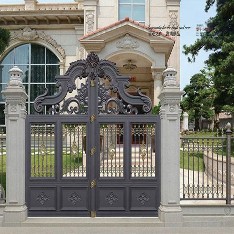 石家庄新乐金属别墅大门小区隔离栏尺寸测量  铝艺大门  别墅铝艺大门