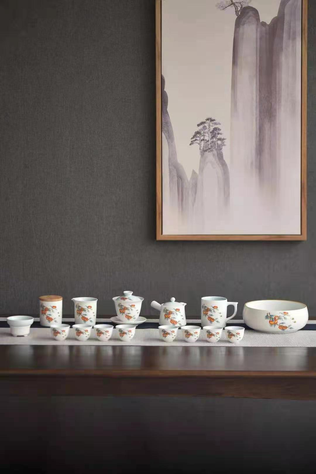 景德镇15头粉彩陶瓷茶具活动伴手礼茶具定制