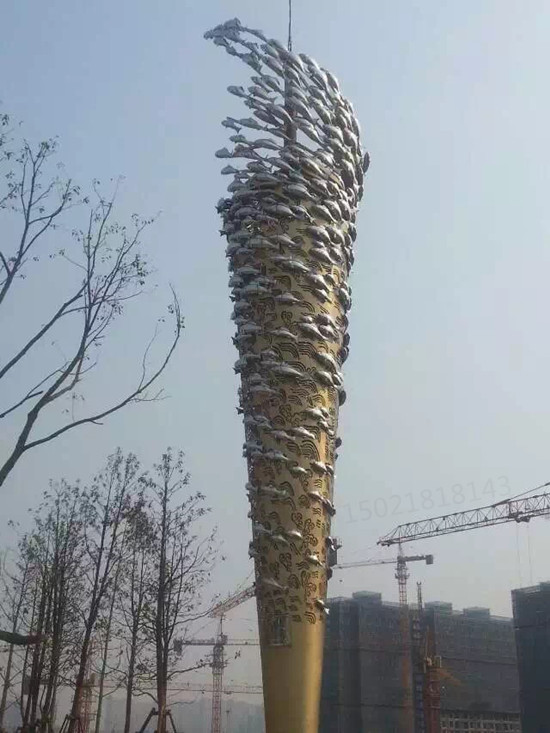 德清城市主题雕塑 无缝焊接不锈钢鱼群雕塑定制&nbsp;&nbsp;不锈钢雕塑