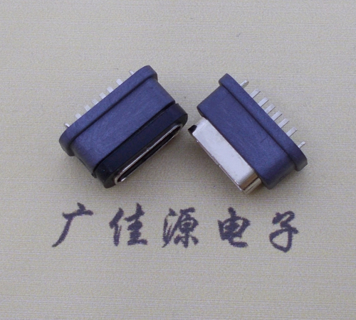 防水立插TYPE C6P母座H=6.6mm连接器  TYPE C 母座6P  TYPE C母座6P立插  type c母座6p