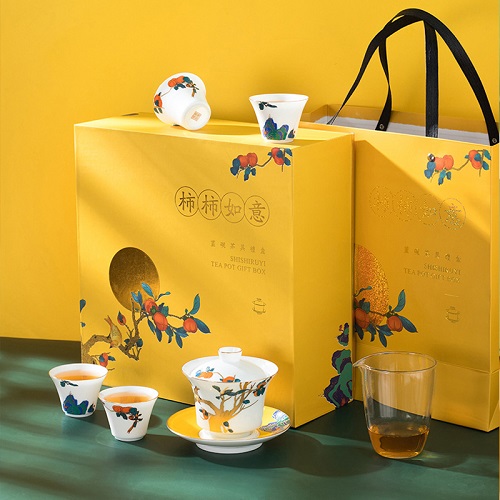 景德镇陶瓷茶具柿柿如意高白瓷茶具礼品套装&nbsp;&nbsp;定制