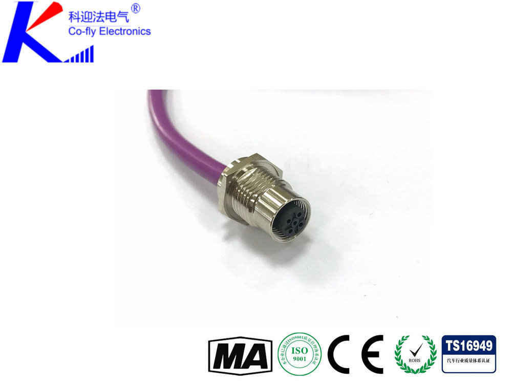 M12-5孔插座|5芯M12连接器M16X1.5后面板安装  板后插座