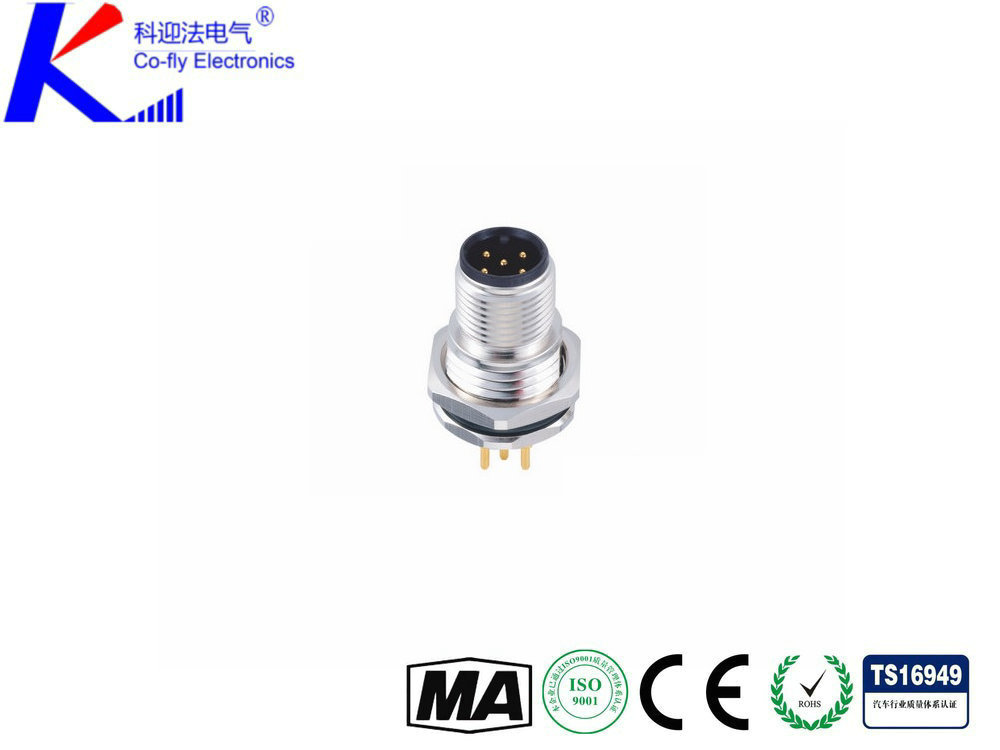 M12-5孔插座|5芯M12连接器M16X1.5后面板安装  板后插座