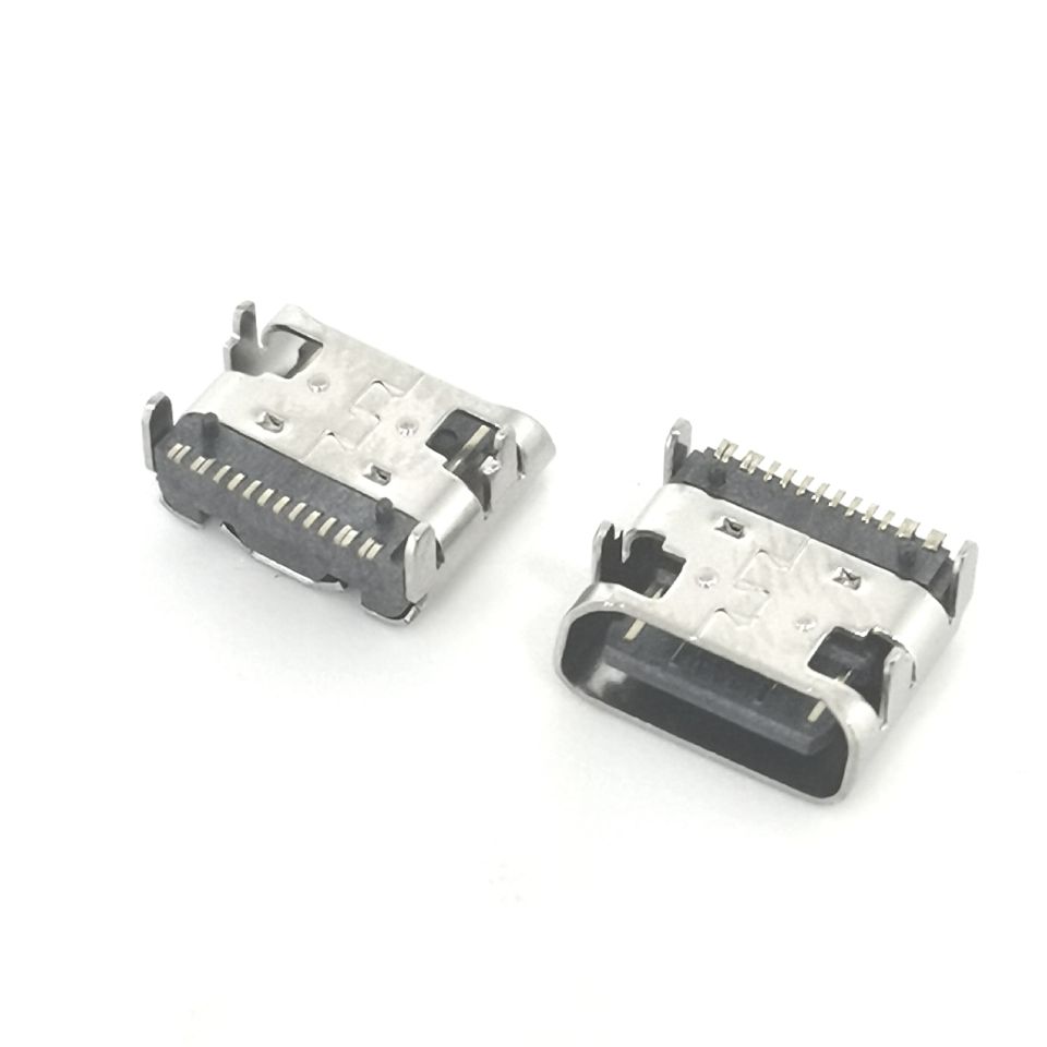 斜口TYPE-C 板上16P母座 四脚DIP  USB3.1