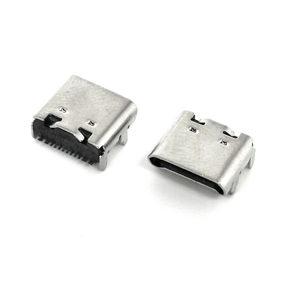 斜口TYPE-C 板上16P母座 四脚DIP  USB3.1