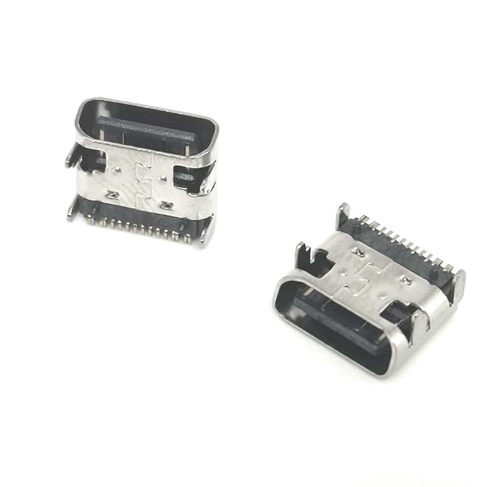 斜口TYPE-C 板上16P母座 四脚DIP  USB3.1