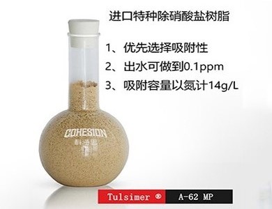 地下饮用水除硝酸盐杜笙树脂去除饮用水硝酸盐A-62树脂  离子交换树脂除硝酸盐  深度处理硝酸盐工艺  膜后除总氮工艺