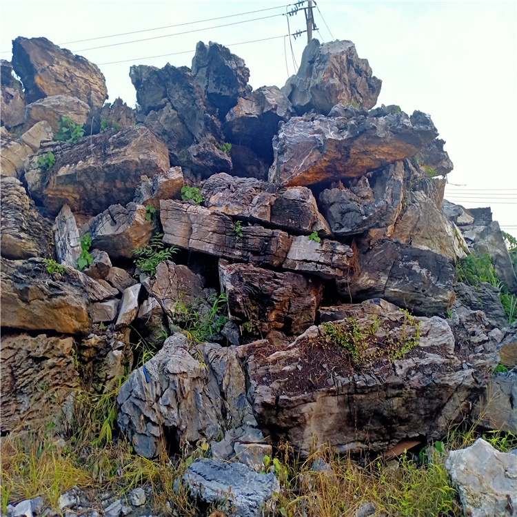 千层石假山叠石景观 千层石驳岸流水假山 英石系列叠石