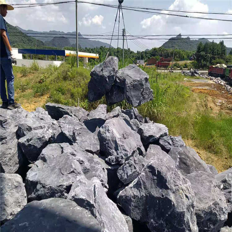 广东园林石黑山石 景观石批发基地 黑山石假山景观石